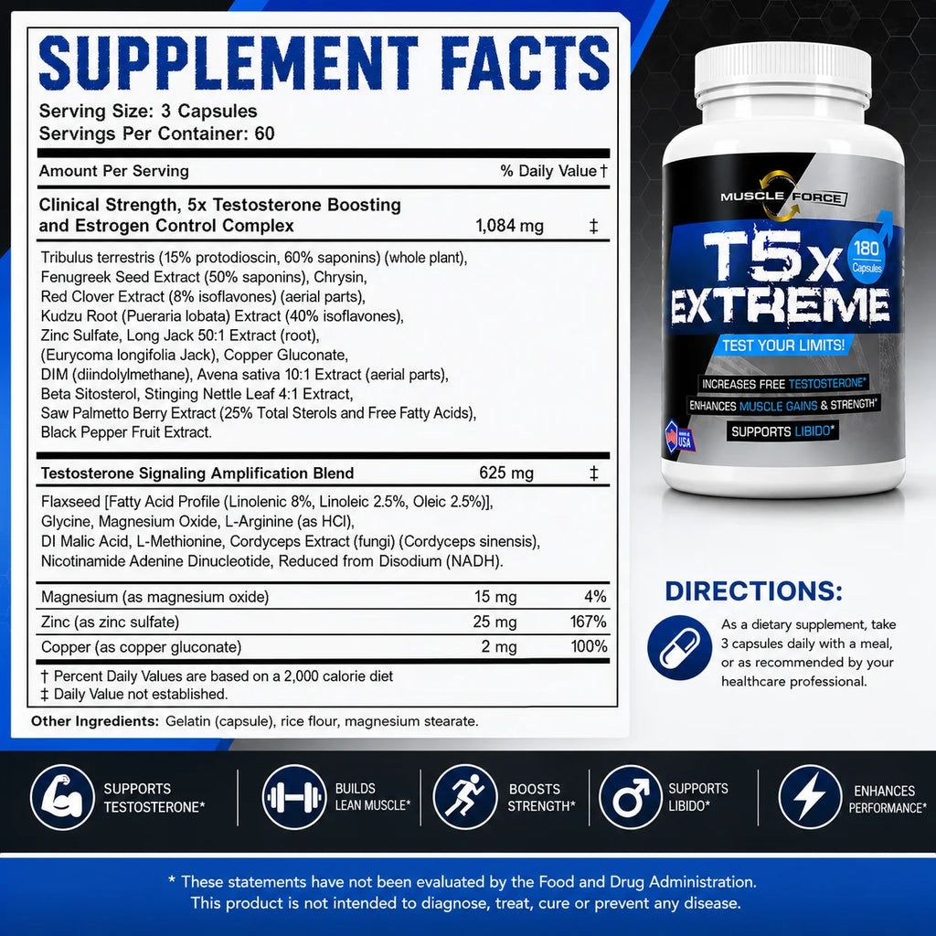 Two Pack - T5X Extreme Testosterone Booster for Men Sexual Potency Increase Testosterone 30% 360 Capsules