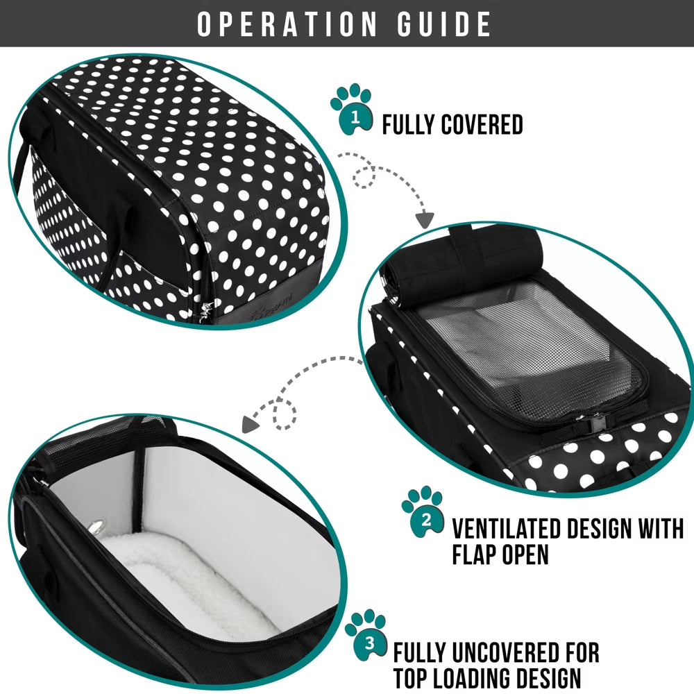 Dog Purse Carrier for Small Dogs, Airline Approved Soft Sided Pet Carrier Pockets, Ventilated Dog Carrying Bag Puppy Cat, Dog Travel Supplies Accessories Carry Tote, Sherpa Bed, Polka Dot Black