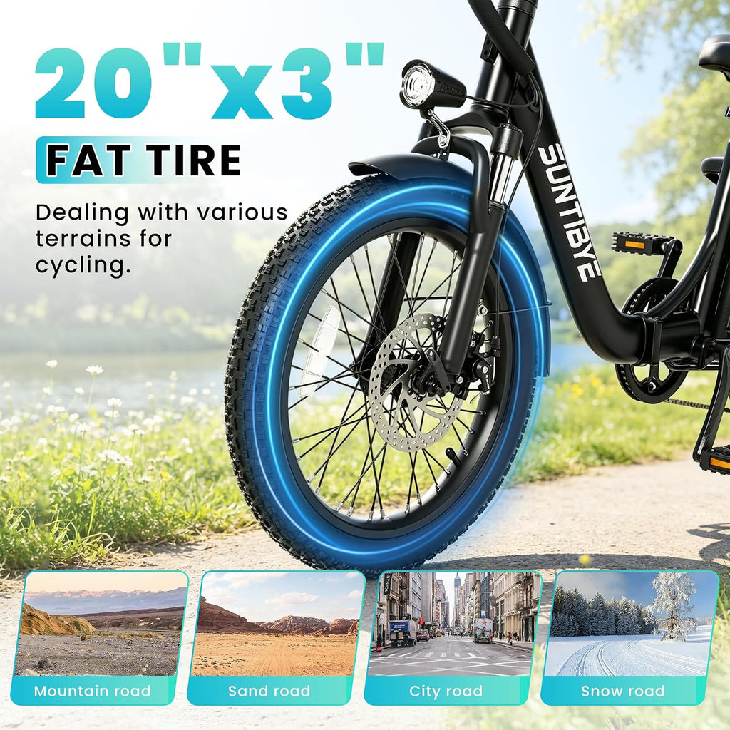 SUNTUBYE SE1 Foldable Electric Bike for Adults, 1500W Peak Motor, 48V 15Ah Battery, 20"X3" Fat Tire, 28Mph 55Miles Folding E Bike Suitable for Commuter