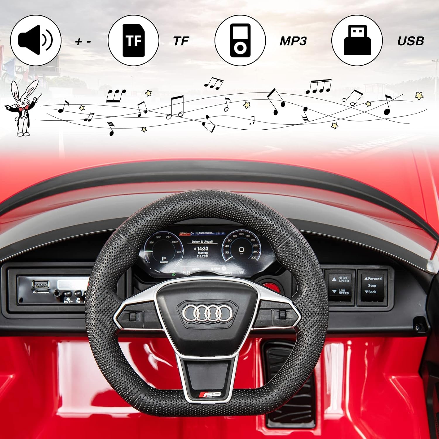 Kids Ride on Car, Licensed Audi RS E-Tron GT 12V Electric Vehicle with Remote Control, Battery Powered Toddlers Toy with Spring Suspension, Headlights, Music, MP3, USB, TF (Red)