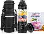 Portable Blender with Insulated Carrying Case & Recipe Book for Shakes and Smoothies, 20 OZ Personal Juicer Electric Protein Shaker Bottle, Mini Small Blender Cup with USB-C Rechargeable, Travel Lid