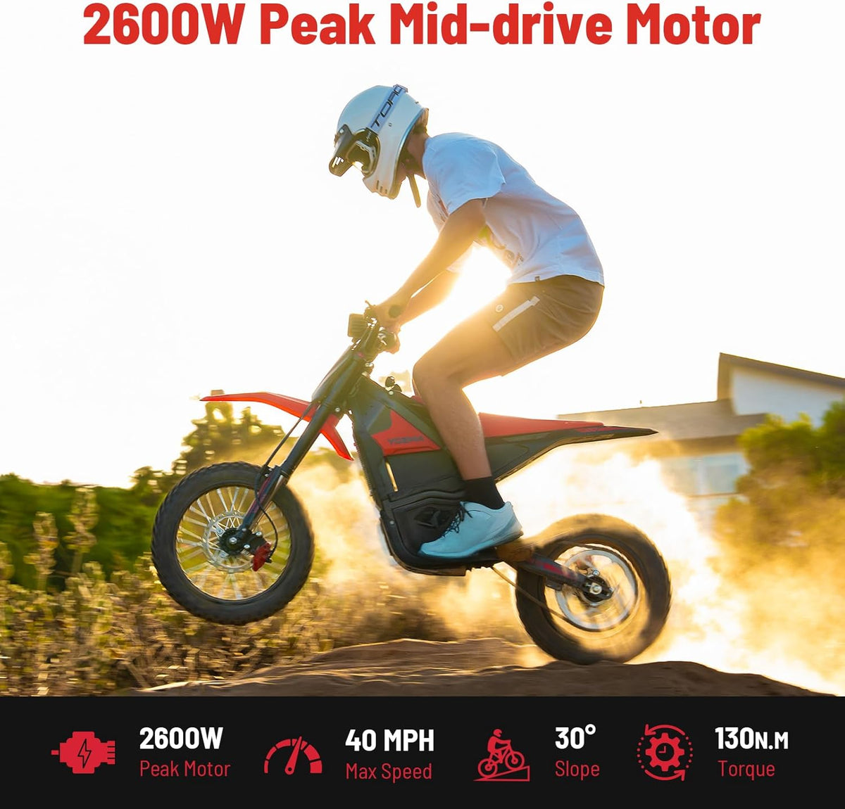 IN10 Electric Dirt Bike, 2600W 40MPH Electric Bike with 1104WH Battery Ebike, Full Hydraulic Brakes and Suspensions Mountain Off-Road E Dirt Bike, for Teens & Adults, Black