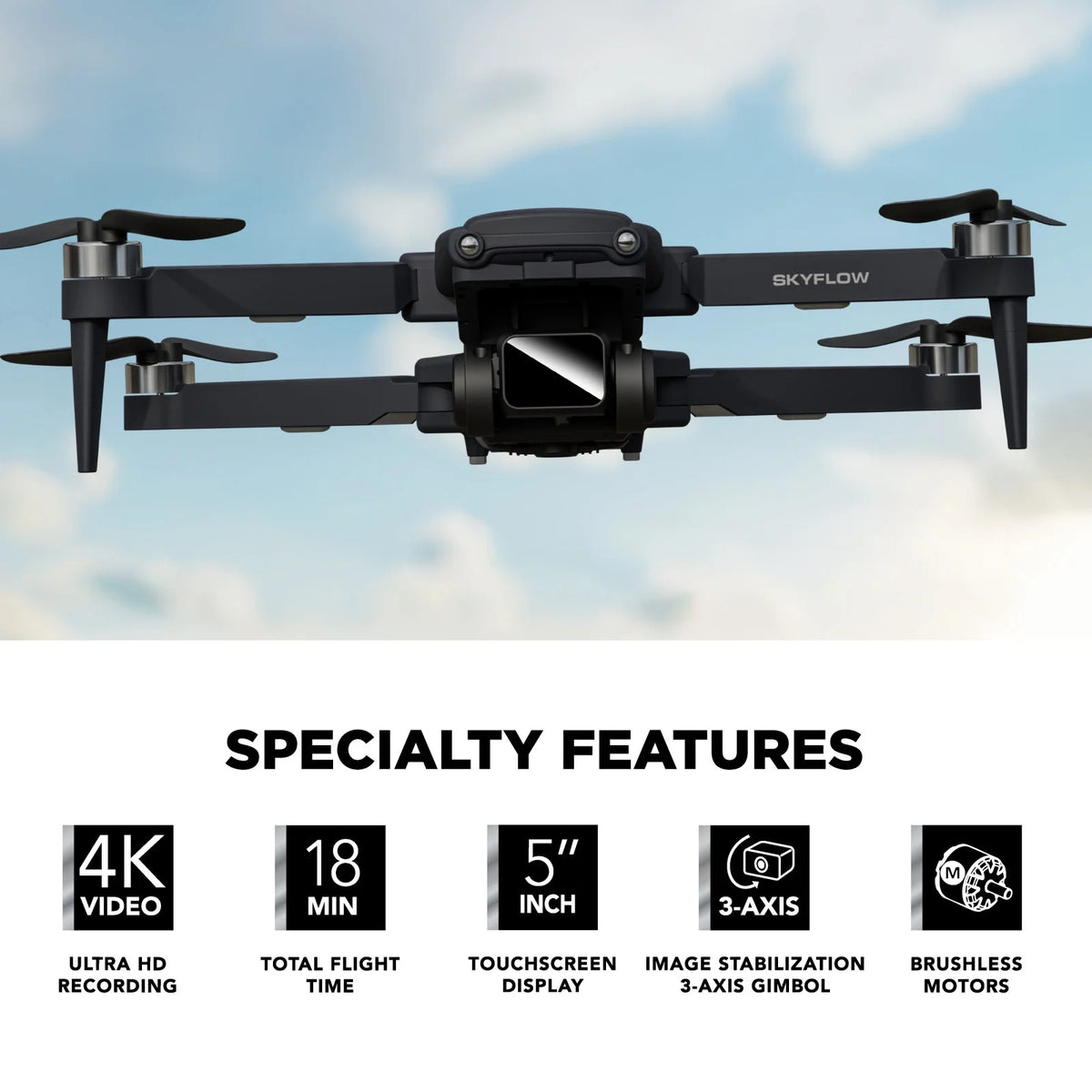 Skyflow GPS Foldable 4K UHD Aerial Drone for Adults with Live Video Feed & 5" Touchscreen Remote