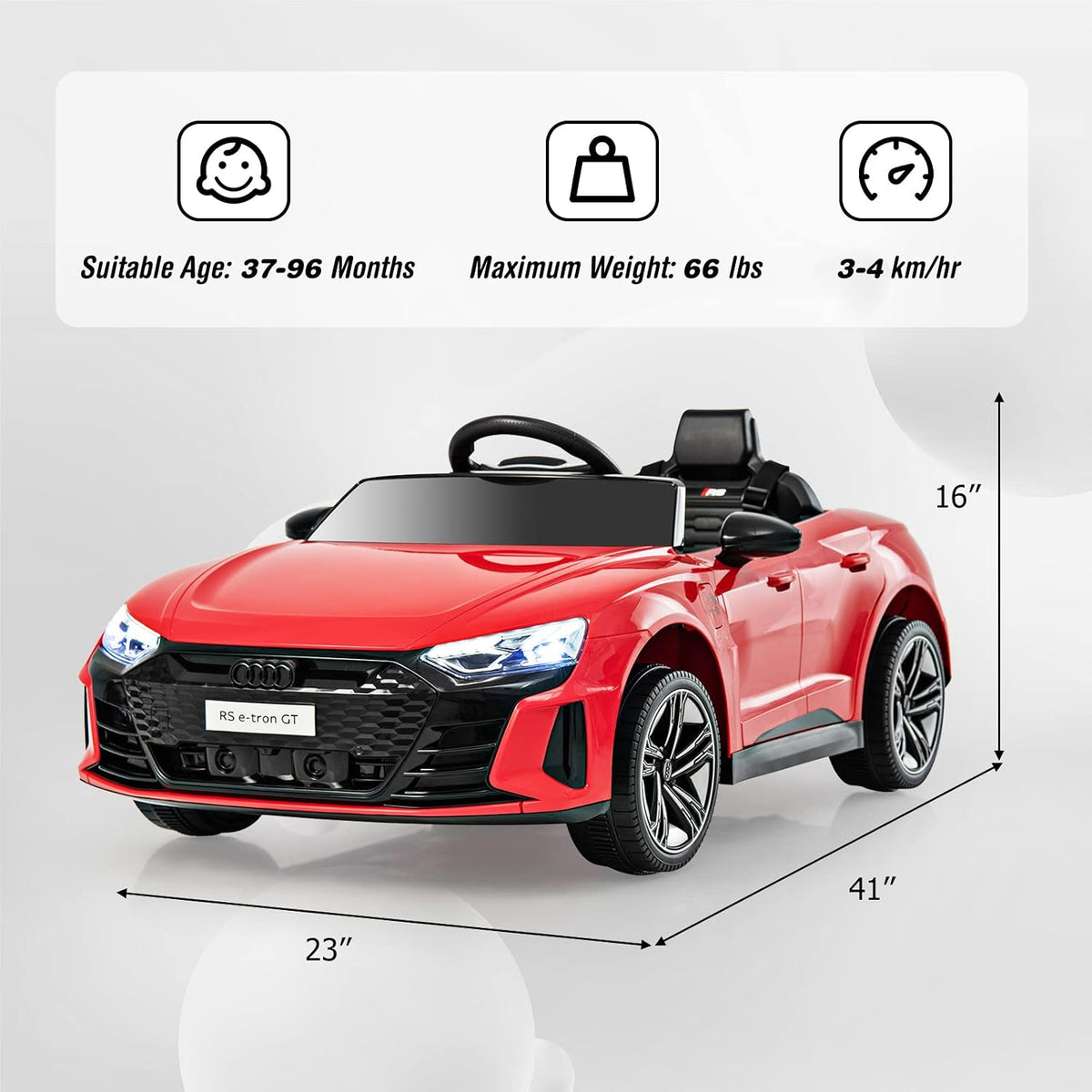 Kids Ride on Car, Licensed Audi RS E-Tron GT 12V Electric Vehicle with Remote Control, Battery Powered Toddlers Toy with Spring Suspension, Headlights, Music, MP3, USB, TF (Red)