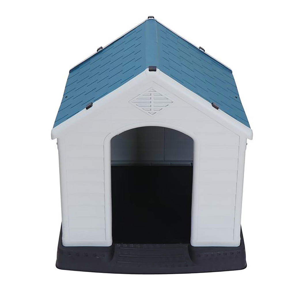 Plastic Indoor Outdoor Dog House Medium Pet Doghouse White, Blue Roof