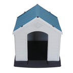 Plastic Indoor Outdoor Dog House Medium Pet Doghouse White, Blue Roof
