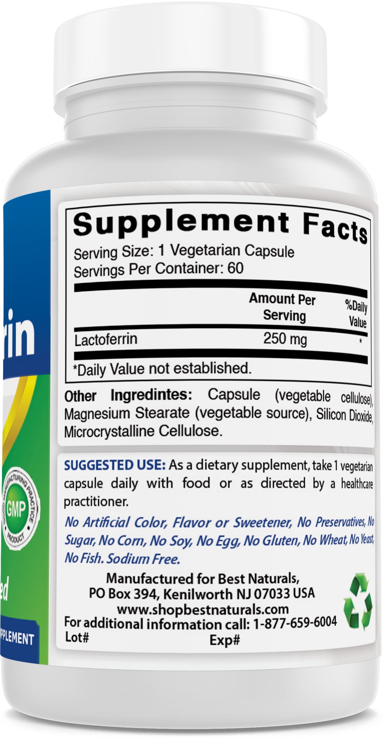 (3 Pack)  Lactoferrin 250 Mg 60 Vegetarian Capsules | Healthy Immune Supplement