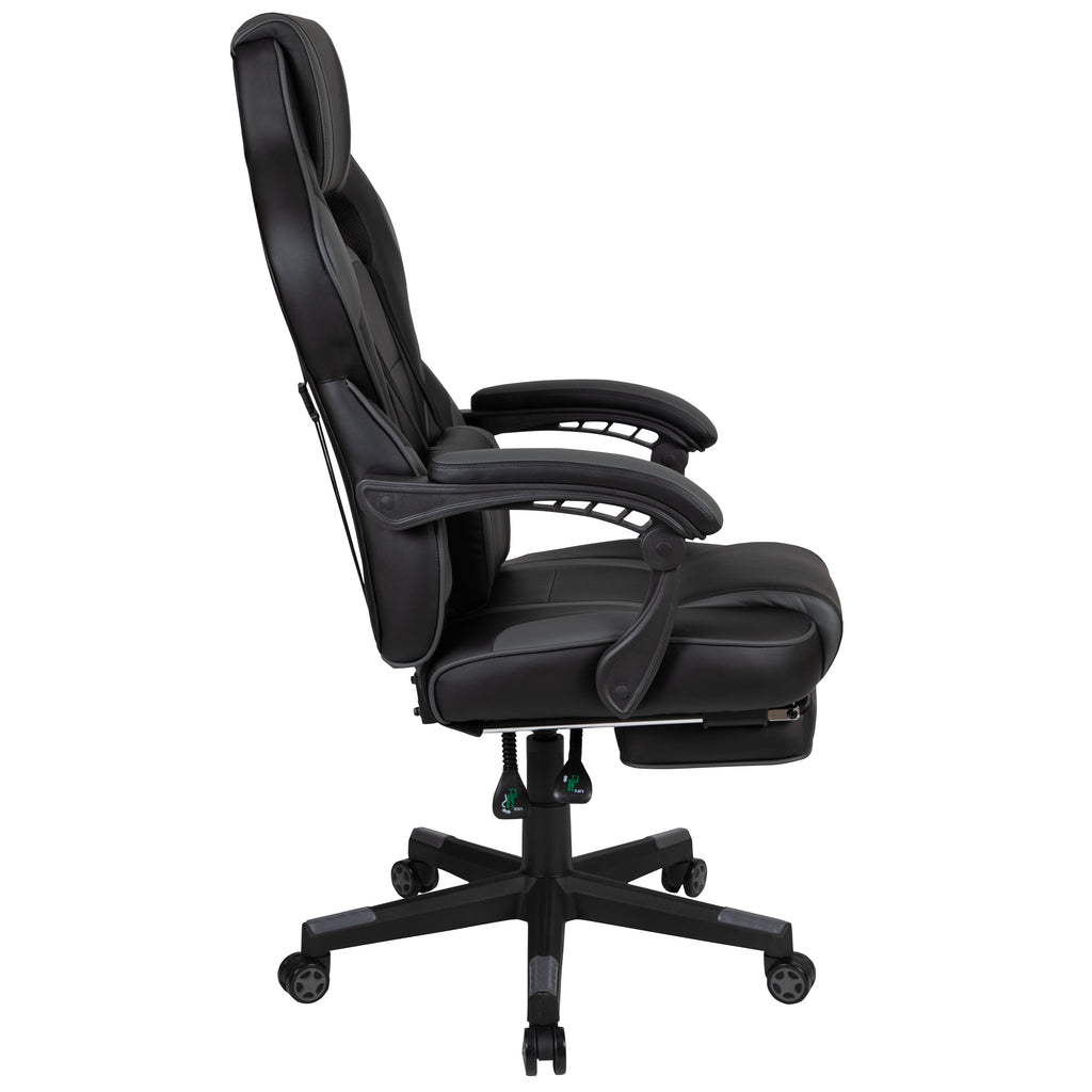 Black/Gray Ergonomic Gaming Chair -Recline Back/Arms, Footrest, Massaging Lumbar