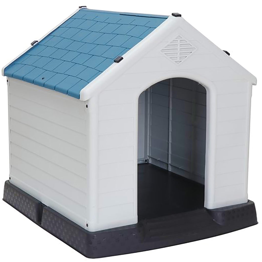 Plastic Indoor Outdoor Dog House Medium Pet Doghouse White, Blue Roof