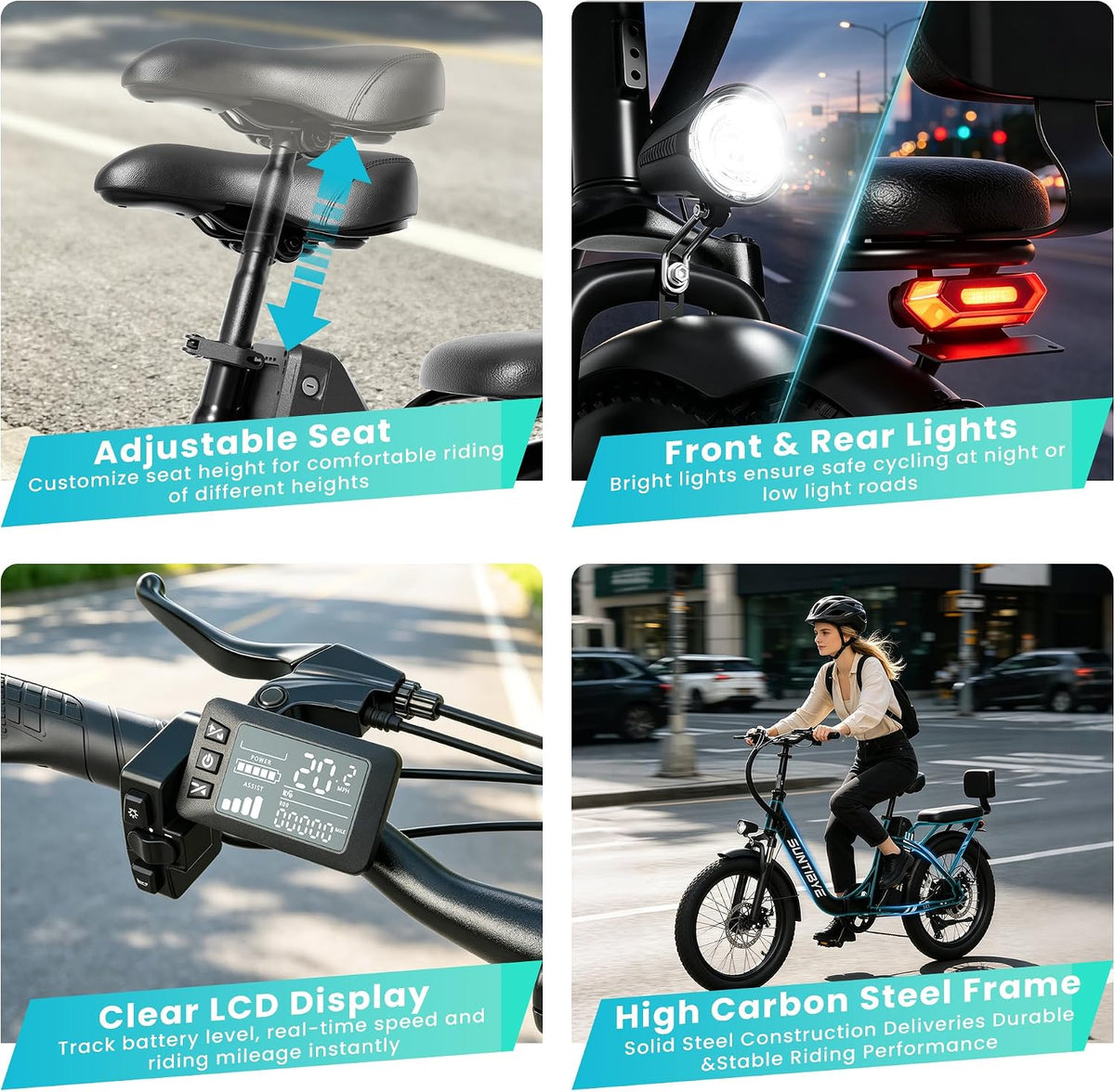 SUNTUBYE SE1 Foldable Electric Bike for Adults, 1500W Peak Motor, 48V 15Ah Battery, 20"X3" Fat Tire, 28Mph 55Miles Folding E Bike Suitable for Commuter