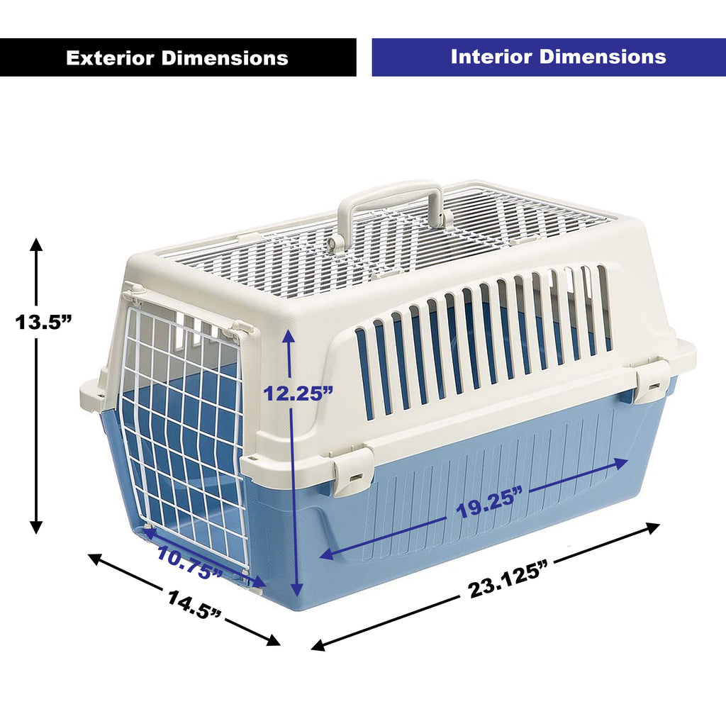 Ferplast ATLAS Two Door Top Load Plastic Kennel Carrier, for Small Cat or Dog, Blue 22 Inch