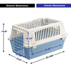 Ferplast ATLAS Two Door Top Load Plastic Kennel Carrier, for Small Cat or Dog, Blue 22 Inch
