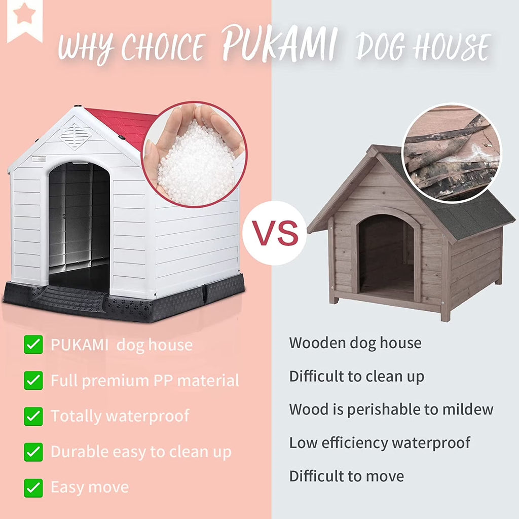 Durable Waterproof Plastic Dog House for Small to Large Sized Dogs, Indoor Outdoor Doghouse with Elevated Floor