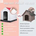 Durable Waterproof Plastic Dog House for Small to Large Sized Dogs, Indoor Outdoor Doghouse with Elevated Floor