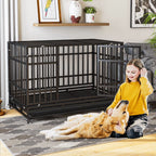 48 Inch Heavy Duty Indestructible Dog Crate W/ Double Doors Indoor Extra Large Dog Crate W/ Self-Locking Latch & Removable Tray