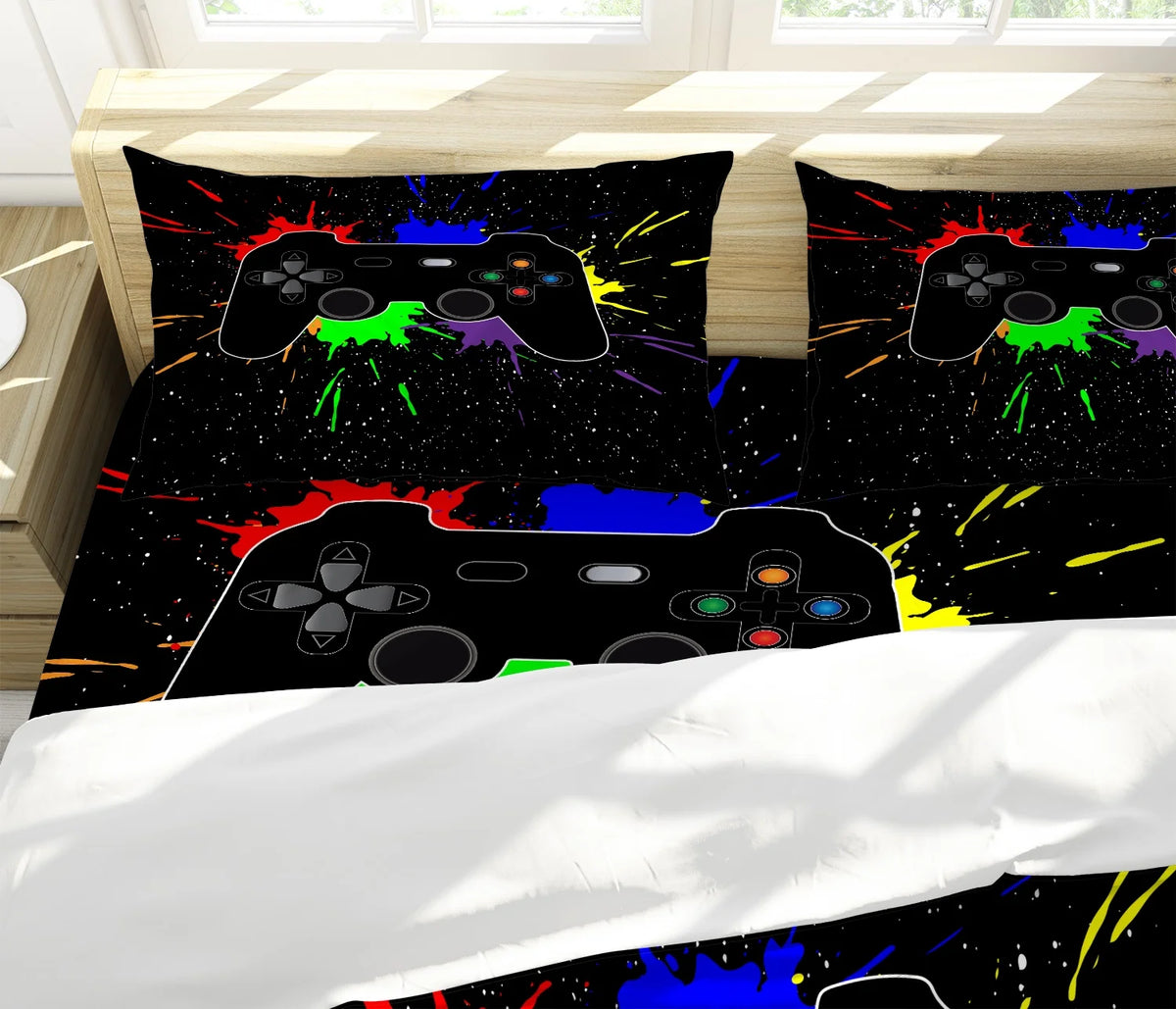 Bedding Set 3 Pieces Black Gamepad Duvet Sets, Queen