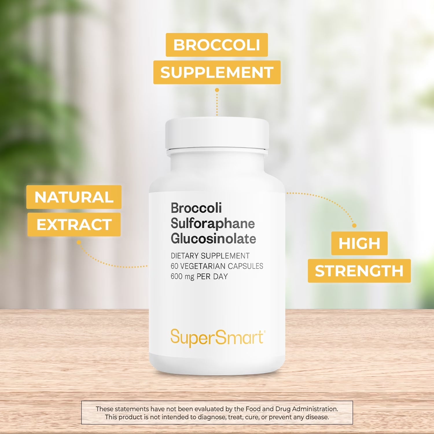 Broccoli Sulforaphane Glucosinolate 600Mg per Day (High Strength) - 10% SGS with Myrosinase - Broccoli Supplement | Non-Gmo & Gluten Free - 60 Vegetarian Capsules