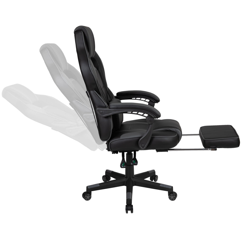 Black/Gray Ergonomic Gaming Chair -Recline Back/Arms, Footrest, Massaging Lumbar