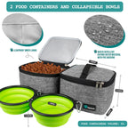 Dog Travel Bag, Travel Pet Bag Organizer, Dog Food Travel Bag with Food Container and Bowls, Dog Travel Supplies Gift Accessories for Weekend Camping, Dog Cat Diaper Bag (Grey, Large)