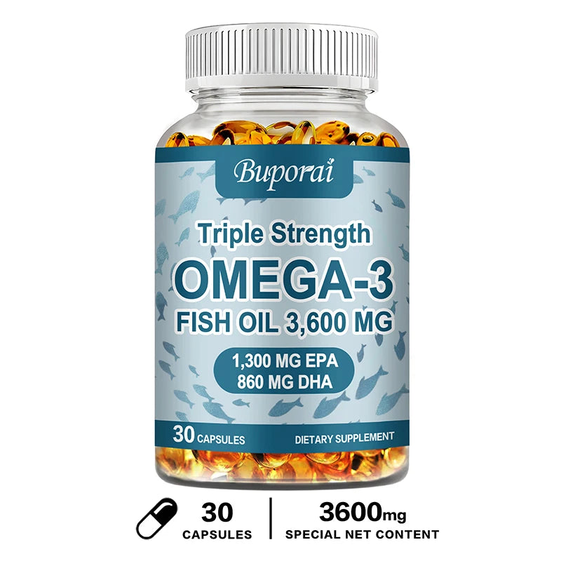 Omega 3 Fish Oil - for Nervous System, Skin and Hair Health, Antioxidants - Easy to Swallow