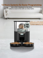 5L/20 Cups Large Capacity Automatic Cat Feeder for 2 Cats, with Timer and Voice Function, Cats Dry Food Dispenser with 2 Stainless Steel Bowl for Pets - Black