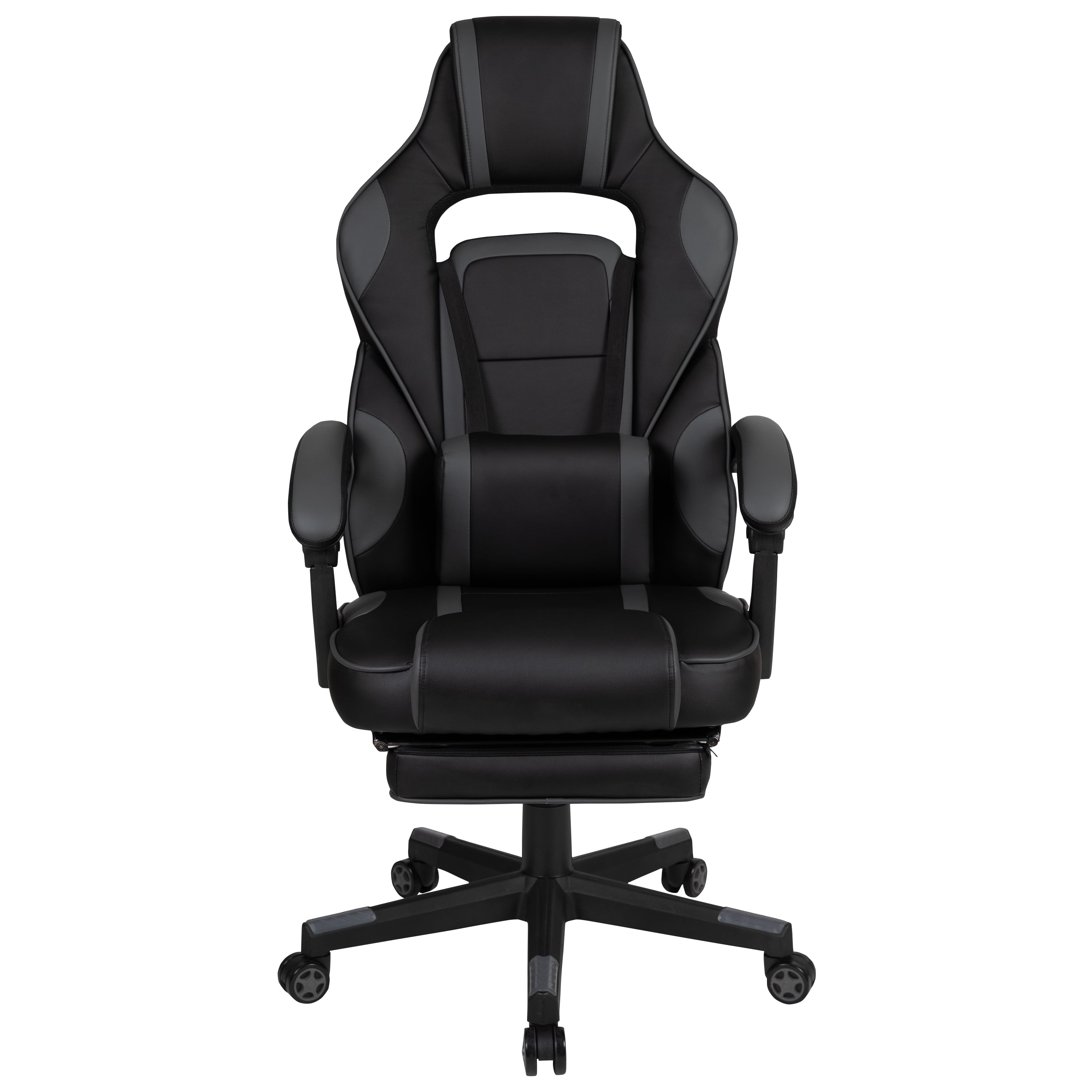 Black/Gray Ergonomic Gaming Chair -Recline Back/Arms, Footrest, Massaging Lumbar