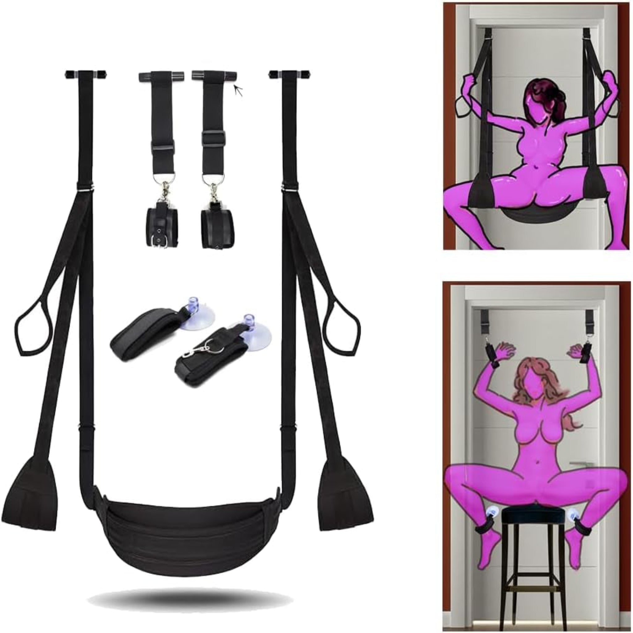 Sex Furniture Sex Swings Sex Bondage Sex Restraints Sweater Adult Toys Wide Plush Padded Leather Material Can Hold up to 350 Lbs Black.