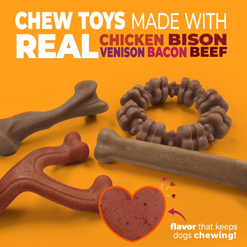 Strong Chew Dog Toys, Dog Chew Toys, Made with Real Bacon, Beef, & Chicken, Large, 4 Pack