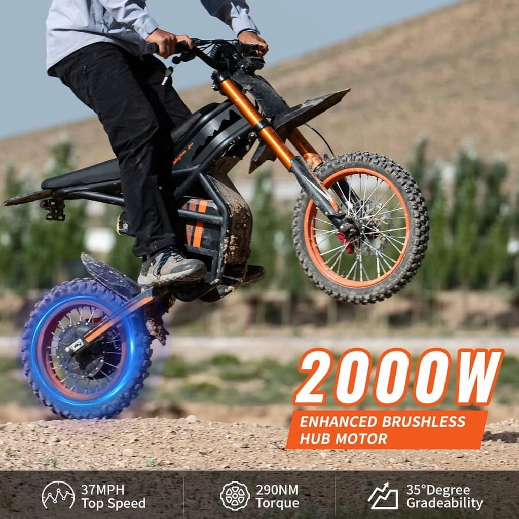 GT54 Electric Dirt Bike for Teens Adults,48V 27AH 37MPH Ebike with 14"/12" Motorcycle Tire,2000W Dual Hydraulic Brakes E Mountain Bike Off-Road UL2849