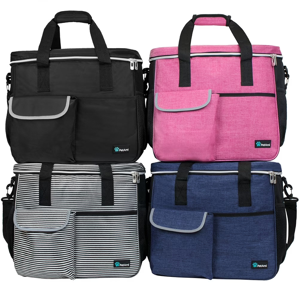 Dog Travel Bag, Travel Pet Bag Organizer, Dog Food Travel Bag with Food Container and Bowls, Dog Travel Supplies Gift Accessories for Weekend Camping, Dog Cat Diaper Bag (Navy, Large)