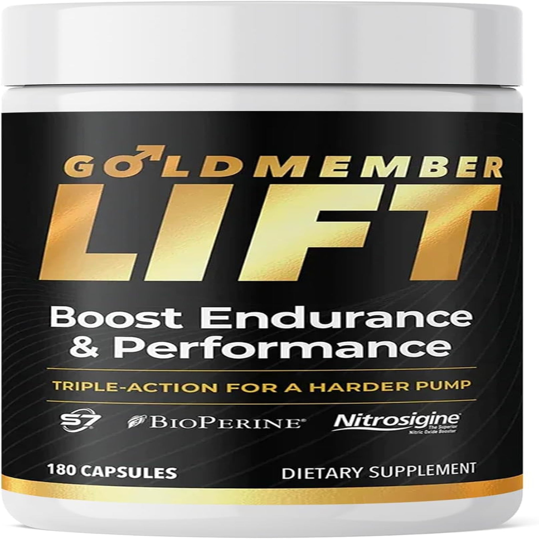 Goldmember Lift – Natural Male Blood Flow Supplement - Sexual Enhancement, Size, Stamina & Performance with Nitrosigine, Trans-Resveratrol, S7 Plant Blend, Bioperine – Made in the USA, 180 Capsules