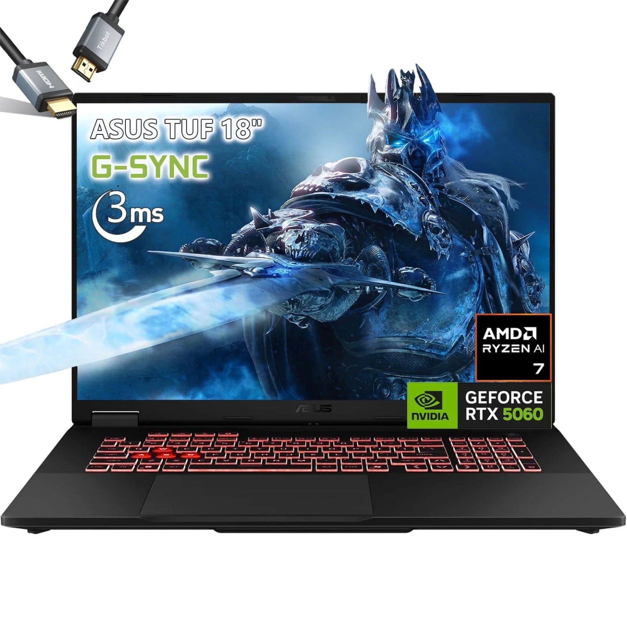 TUF Gaming Laptop A18 Inch - NVIDIA RTX 5060 - AMD Ryzen 7 260 Beat I9-13905H - 18" WUXGA Display 144Hz - 32GB RAM - 2TB Pcie SSD -RGB Backlit Keyboard - Thunderbolt 4 - FHD Camera - Windows 11