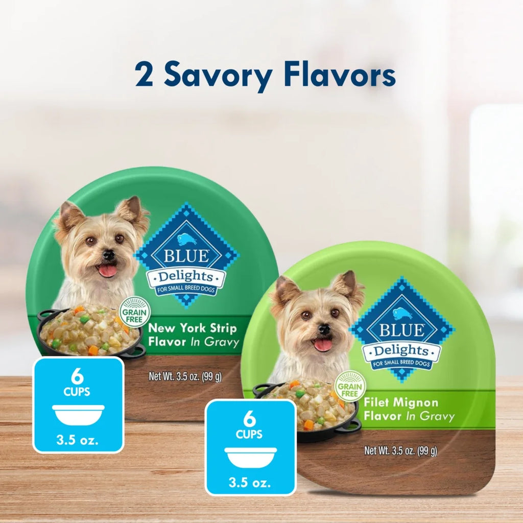 (3 Pack)  Delights Adult Small Breed Filet Mignon & New York Strip Wet Dog Food Variety 12 Pack, 3.5 Oz Cup