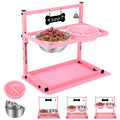 Pink Raised Dog Bowl Stand with Two 1700Ml Stainless Steel Food Bowl, a Slow Dog Bowls and Mat, , Height Adjustable from 4.5In to 12In