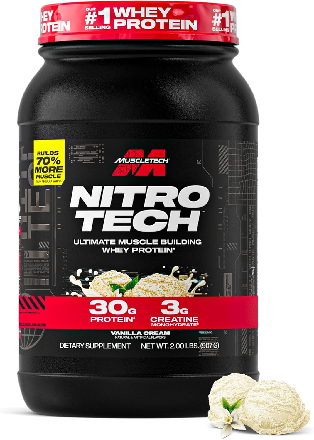 Whey Protein Powder (Strawberry, 4 Pound) - Nitro-Tech Ultimate Muscle Building Formula with Whey Protein Isolate - 30G of Protein, 3G of Creatine & 6.8G of BCAA - Packaging May Vary
