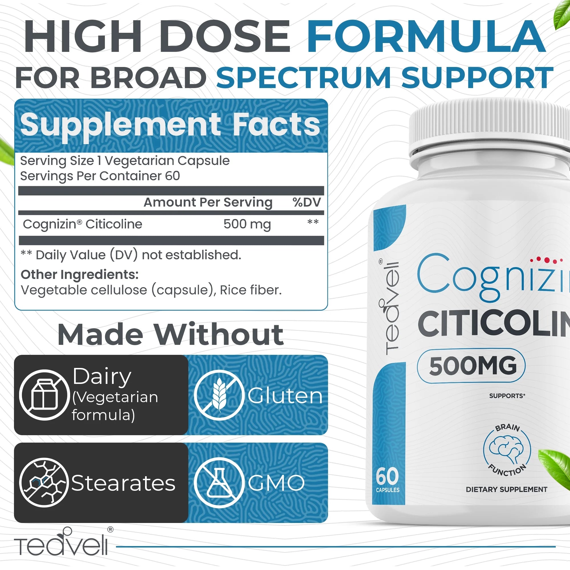 Cognizin Citicoline- 500Mg CDP Choline Capsules- 60 Servings