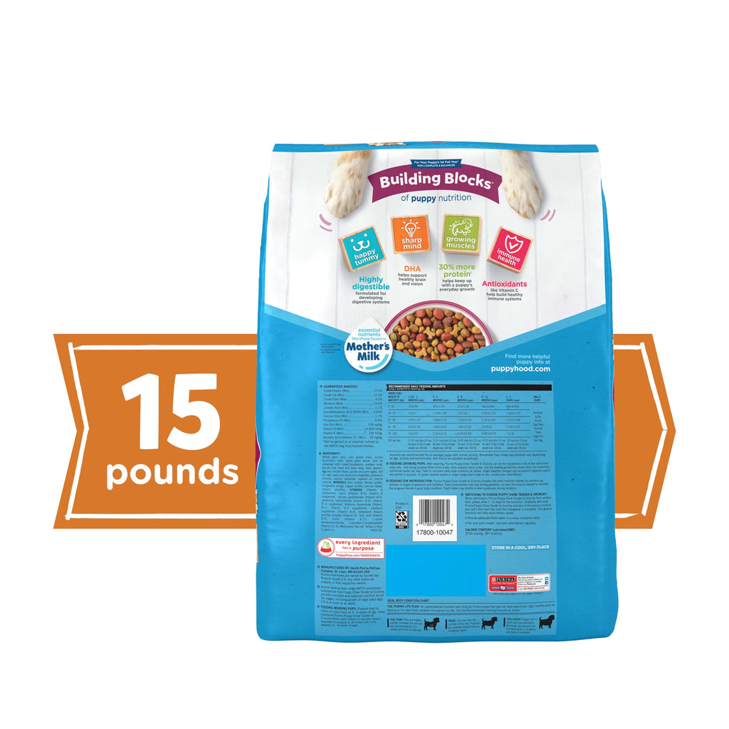 Purina Puppy Chow Dry Dog Food, High Protein Tender & Crunchy Real Beef Formula, 15 Lb Bag