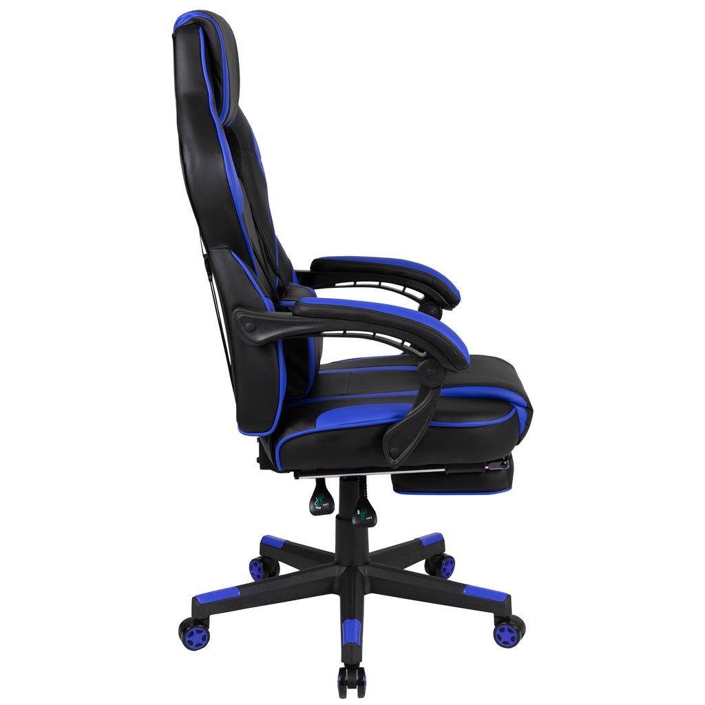 Black/Blue Ergonomic Gaming Chair -Recline Back/Arms, Footrest, Massaging Lumbar