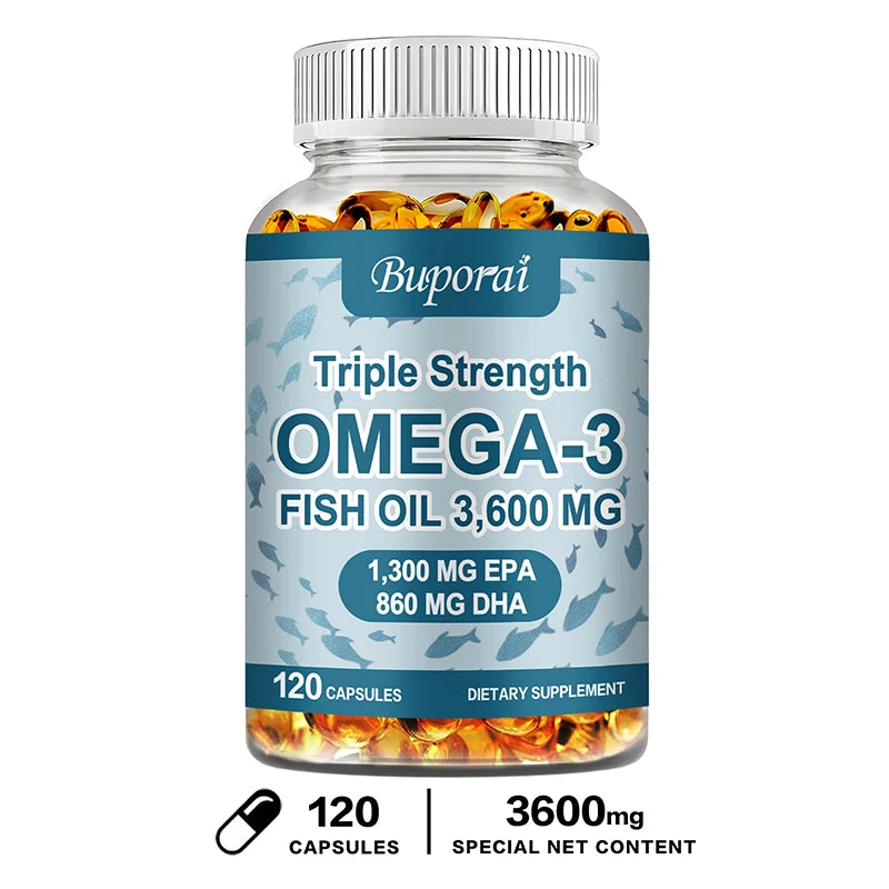 Omega 3 Fish Oil - for Nervous System, Skin and Hair Health, Antioxidants - Easy to Swallow