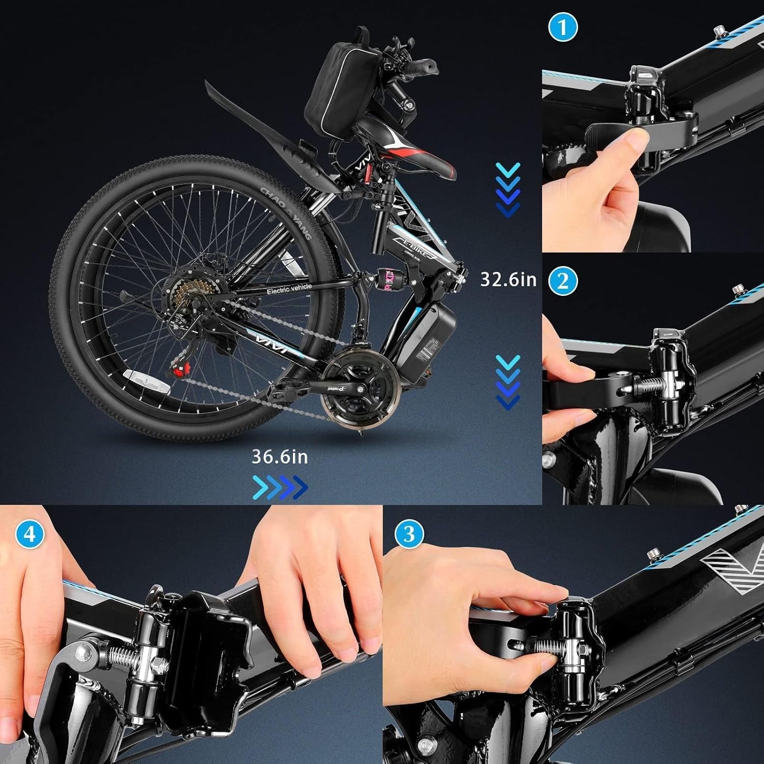 Electric Bike for Adults, 1000W Peak Folding Electric Mountain Bike 26'' Commuter Ebike 19.8 MPH Foldable Ebike Adult Electric Bicycles with Battery, Dual Shock Absorber, SGS Certified to UL2849