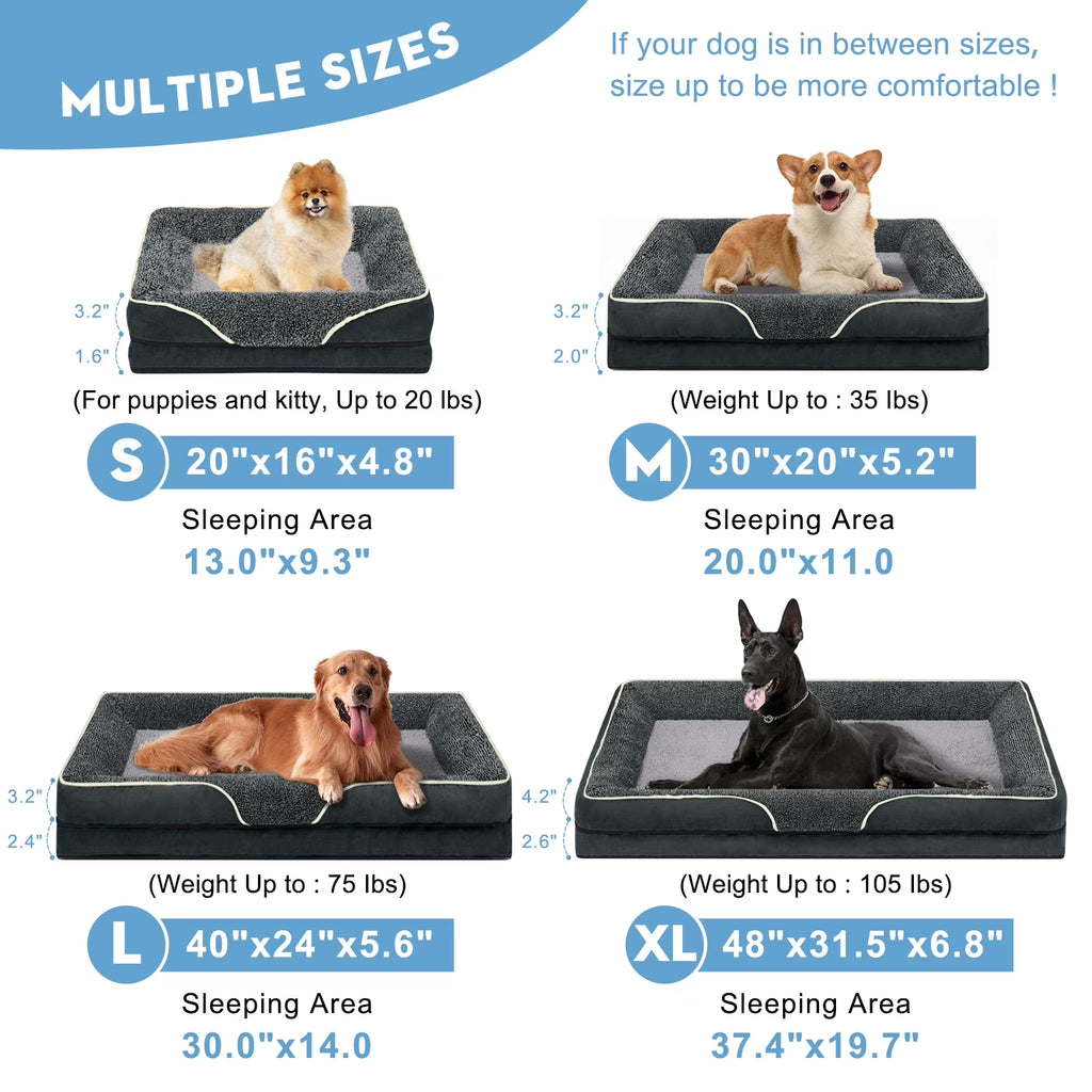 Dog Beds for Large Medium Small Dogs Orthopedic Pet Bed Sofa Supportive Egg Crate Foam Animal Couch with Removable Washable Cover Non Skid Bottom S to XL