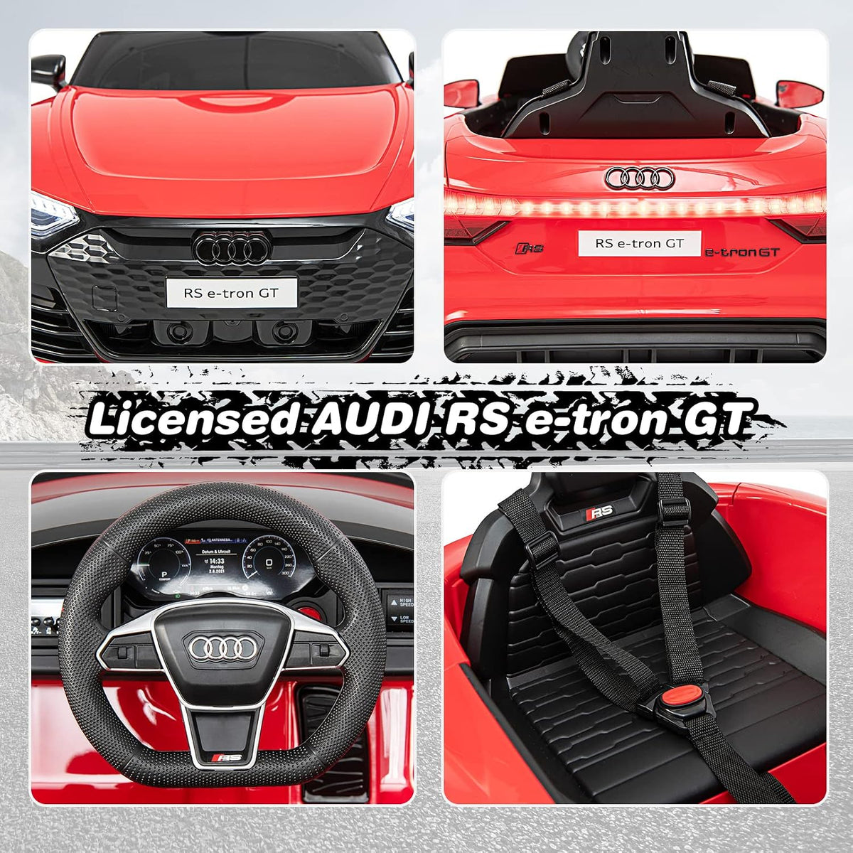 Kids Ride on Car, Licensed Audi RS E-Tron GT 12V Electric Vehicle with Remote Control, Battery Powered Toddlers Toy with Spring Suspension, Headlights, Music, MP3, USB, TF (Red)