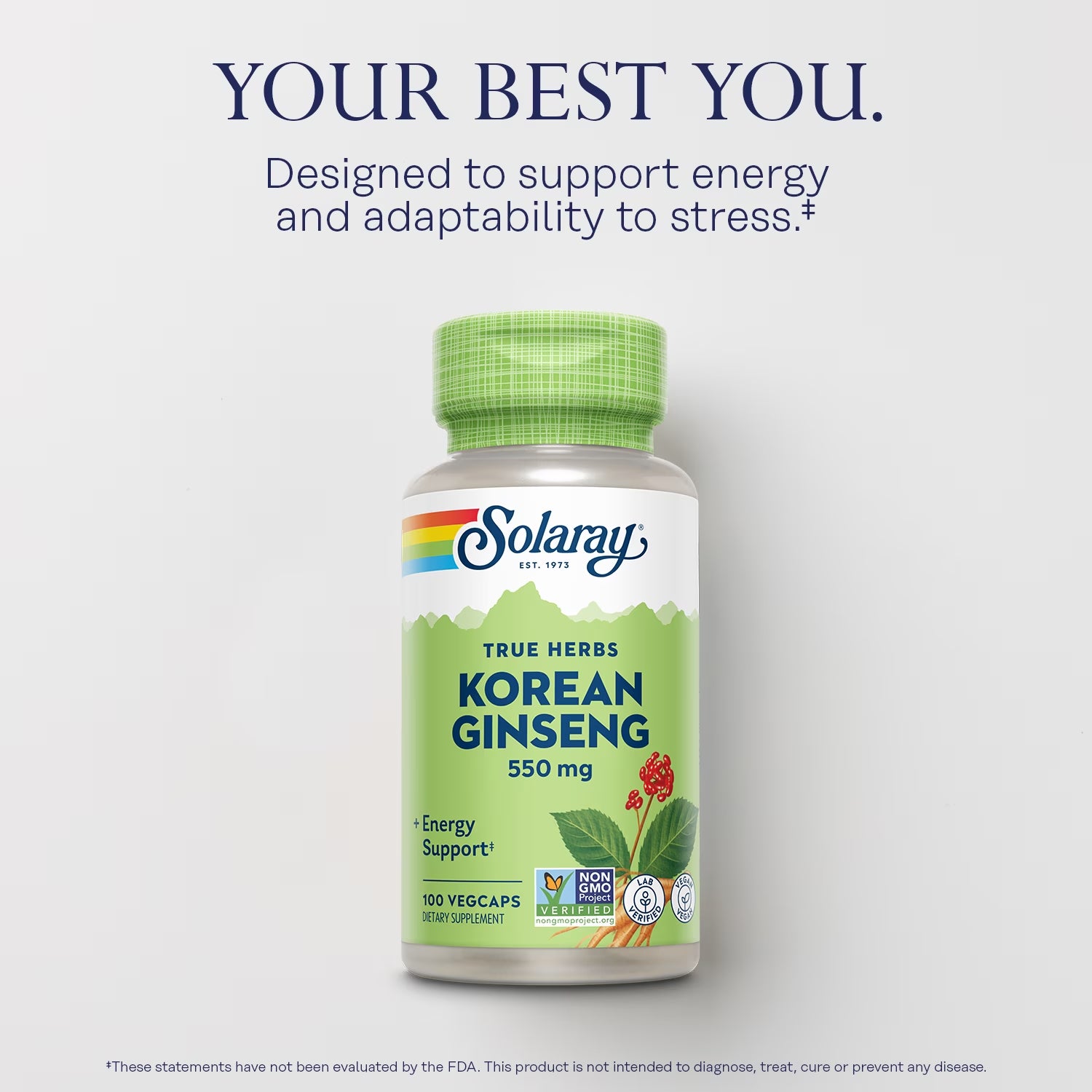 Korean Ginseng 550 Mg - Ginseng Root - Stress, Physical Endurance and Energy Supplements - Non-Gmo, Vegan, Lab Verified - 100 Servings, 100 Vegcaps