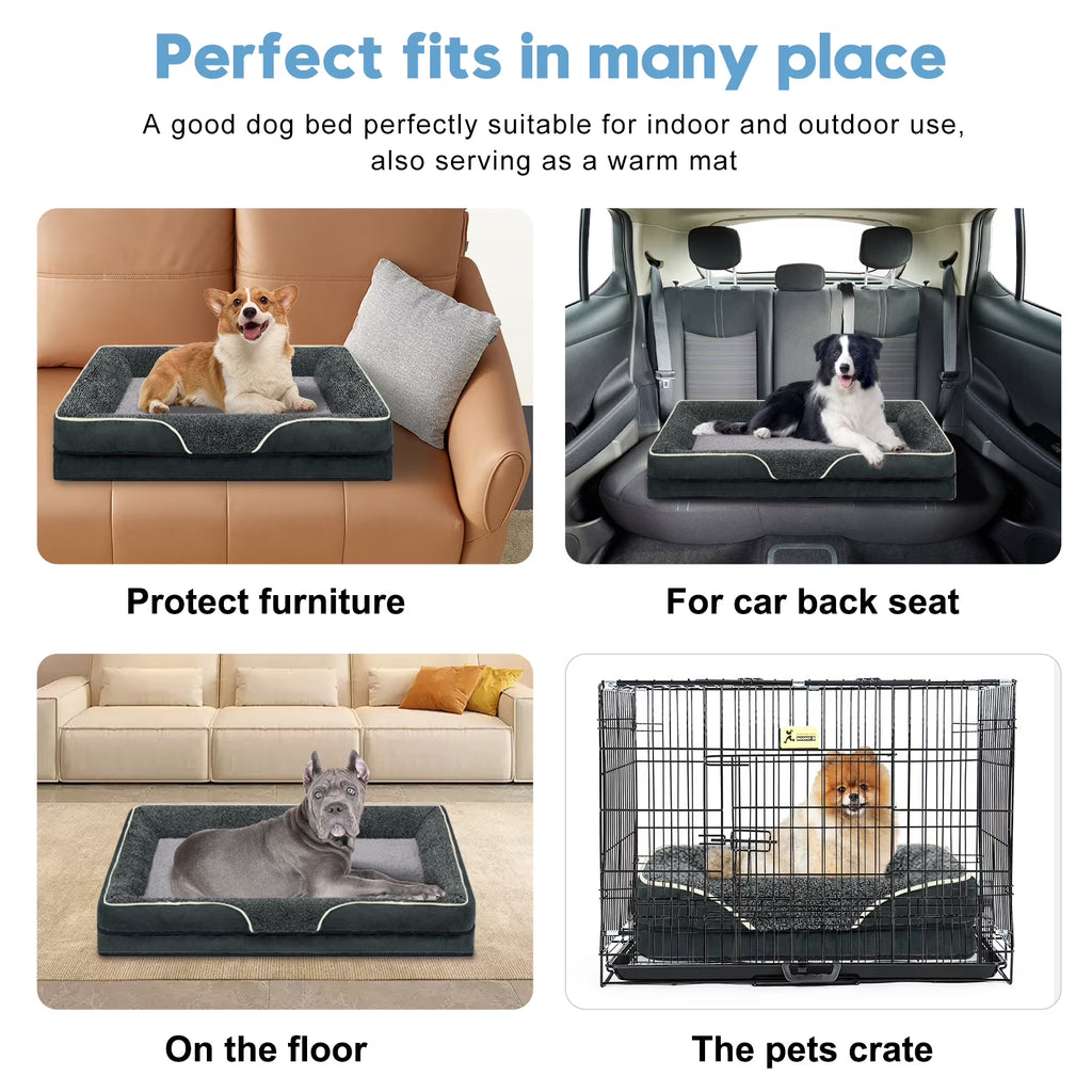Dog Beds for Large Medium Small Dogs Orthopedic Pet Bed Sofa Supportive Egg Crate Foam Animal Couch with Removable Washable Cover Non Skid Bottom S to XL