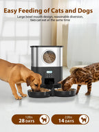 5L/20 Cups Large Capacity Automatic Cat Feeder for 2 Cats, with Timer and Voice Function, Cats Dry Food Dispenser with 2 Stainless Steel Bowl for Pets - Black